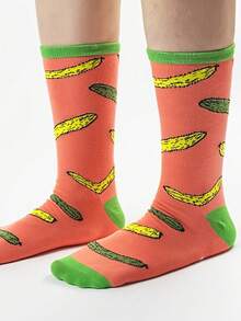 1 Pair Of Green Pink Kimchi Socks, Suitable For Daily Outdoor Wear, Suitable For Pairing With Various Shoe Types Such As Casual Shoes, Sports Shoes, Canvas Shoes, Etc - 彩色 - 查看 8