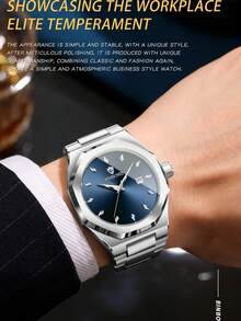 BINBOND New Luxury Men's Quartz Watch Stainless Steel Strap Fashion Casual Waterproof Watch Top Business Calendar Men's Watch - Blue - View 3