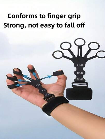 Five-Finger Wrist & Hand Gripper - Adjustable Resistance From 6.6to 21 Lbs, Ergonomic Grip Strengthener For Fitness Training, Muscle Toning And Rehabilitation, Grey/Black, Portable With Elastic Bands.