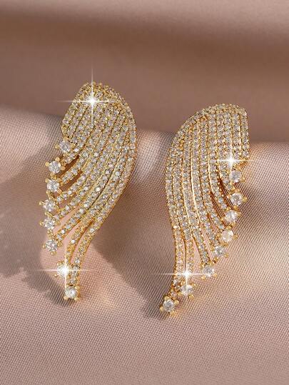 1 par de pendientes con forma de alas de ángel brillantes y lujosos, regalo del Día de San Valentín, incrustados con circonita cúbica AAA de primera calidad, joyería de compromiso y boda