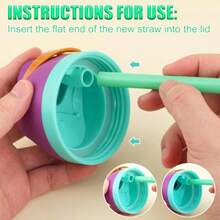 AFRT 6pcs Replacement Straws For Owala FreeSip 24oz 32oz Reusable Plastic Straws With Cleaning Cleaner Brush For Insulated Stainless Steel Water Silicone Bottle Tumbler Rubber Accessories Parts 6 Colors - 粉紅色綠色紫色黃色紅色橙色 - 查看 5