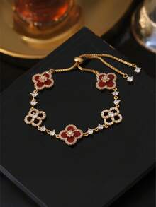 1 chiếc vòng tay hoa cỏ ba lá hồng Sakura sang trọng, vòng tay quyến rũ tinh tế dành cho nữ - Vàng - Xem 8