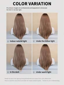 Elegant-24 Inch Layered Brown Wigs For Women, Long Straight Wigs With Curtain Bangs, High Density Fluffy Synthetic Heat Resistant Fiber Hair Wig For Daily Party Wear, Music Festival Party Use - 棕色 - 查看 7