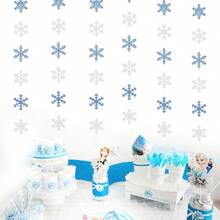 SnowflakeSnow BlueSilver Christmas PartyDecorations Garland 6pcs Winter Wonderland Girl Frozen Birthday Hanging Decoration Streamers Banner  New Year Supplies Holiday Decor Panduola - 灰藍銀 - 查看 5