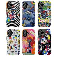Colorful Retro Cat With Guitar Tough Phone Case, Petee Cat Phonecover – Funky Disco Art Design, Protective Cover - 混色-6 - 查看 1