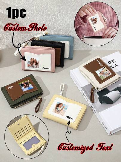 Personalisierte, individuelle Foto- & Text-Geldbörse für Frauen - anpassbares Bild & Name/Wort, kleine Geldbörse, schmale Brieftasche mit Reißverschlussfach, mehrere Kartenfächer & Sichtfenster für Ausweis, Münzfach, stilvolle kompakte Geldbörse, ideal als einzigartiges Geschenk, täglicher Bedarf, Reisen, perfekt für modebewusste Frauen, Geschenke zu Ramadan, Ostern und Valentinstag