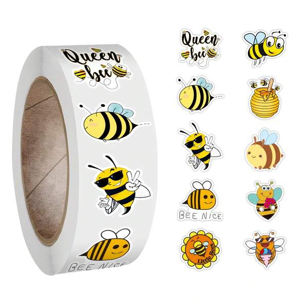 500 Stücke Bienen Aufkleber Rolle Vinyl Ästhetik Aufkleber für Scrapbooking, Tagebuch, Stoßstange, Skateboard, Wasserflasche, Cartoon, Schutzhelm, Auto Aufkleber