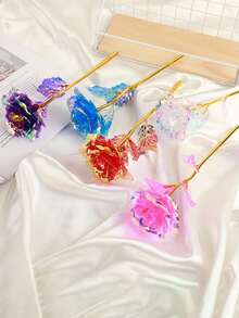 1/6/12支装 星空金色箔片人造玫瑰 - 完美适用于婚礼、订婚、圣诞节和情人节装饰 | 无需电池，高品质塑料花 - 彩色 - 查看 4