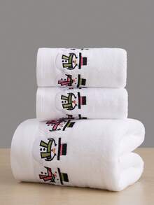 QIBHI 3/2/1pc Cotton Christmas Snowman Embroidered Solid Color Bath Towel/Hand Towel, Christmas Gift, Couples Party, Christmas Decoration - White - View 3