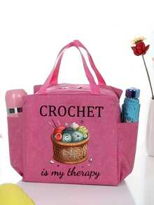 字母印花手提包，针织钩编图案印花手提包，轻便简约，适合工作、旅行、户外露营，送给妈妈、长辈、手工爱好者的礼物 - 彩色 - 查看 9