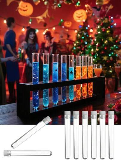 10/20/40pcs Transparent Plastic Test Tubes With Lids, Party Drink Test Tubes, Suitable For Science Experiments, Party Decorations, Candy Storage, Holiday Party Decorations, Kitchen Storage Containers, Party Decorations, Birthday Party Decorations, Event Celebration Decorations