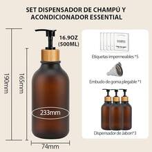 EstiloYanlin 3Pcs Dispensador De Jabon, 500ML Dispensador De Shampoo, Con Embudo Y 5 Etiquetas Impermeables, Reutilizar, Adecuado Para BañOs, Cocina, DecoracióN Del HogarVersióN Mejorada - 3PCS 500ML Ambar Dispensador de jabón - Ver 2