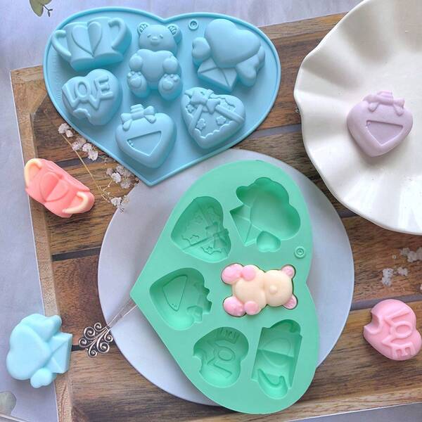 Molde de silicona multicolor y creativo en forma de oso del Día de San Valentín para velas aromáticas, jabón, dulces, frutas secas, pudín y chocolate como regalo del Día de San Valentín para decoración del hogar