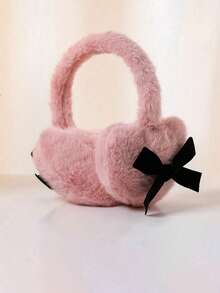 1pc Autumn/Winter Plush Bow & Heart Earmuffs, Thermal Lined Thick Cold-Proof Ear Warmers, Cycling Thermal Ear Covers - Multicolor - View 6