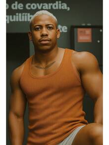 Basic American Ribbed Tank Top - สีอูฐ - ดู 4