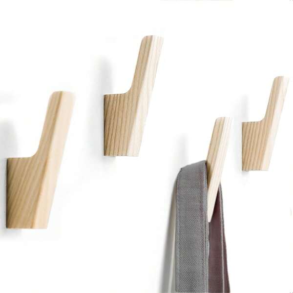 ALYBSOO Wandhaken aus Buchenholz, 4er-Set, Moderne Garderobenhaken für Kleidung, Taschen und Accessoires, Naturholz (Buche)