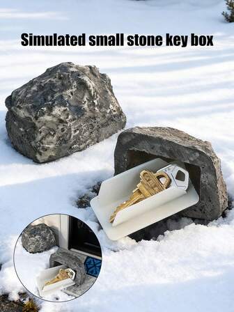 Dold nyckellåda i fusksten, förvaringslåda för nyckelringar i sten, nyckelgömbehållare och praktisk förvaringsväska, lämplig för utomhusnyckelgömning, nyckelhållare i kamouflagestil, kan användas i trädgården, gården, uteplatsen eller snön, dold nyckellåda för husägare, hyresgäster och familjer, vattentät och hållbar dold nyckelsten