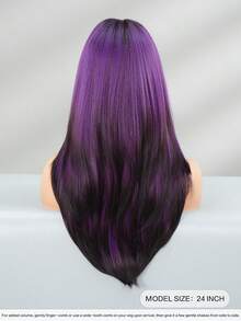 Gorgeous-24 Inch Layered Violet Purple Wigs For Women,Long Straight Wigs With Curtain Bangs, High Density Fluffy Synthetic Heat Resistant Fiber Hair Wig For Anime Cosplay Wear, Music Festival Party Use - 紫羅蘭色 - 查看 2