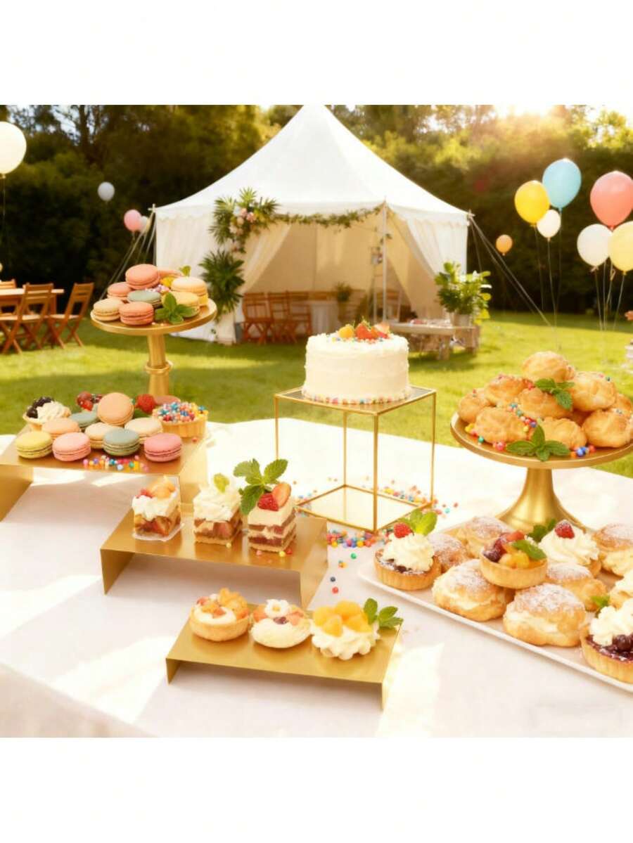 6PCS Cake Stand Set, Gold Metal Cake Stands For Party, Dessert Table Display Set, 3 Size Round Cake Pedestal Stand With Cupcake Risers Stands, Dessert Cake Holders For Weddings, Birthday, Baby Shower - Vàng - Xem 1