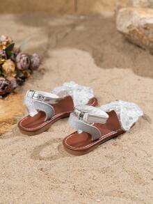 A Pair Of Children's Sparkling Cross-Strap Sandals With Rhinestones And Woven Details Are Suitable For Beach Outings, Vacation Outfits And Summer Looks, Garden Parties And Daily Fashion,Girls Sandals,Girls Shoes,Kids Sandals,Sandals,Beach Shoes - White - View 5