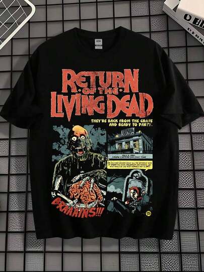 Camiseta de hombre, estilo trendy, con gráfico icónico de la película El Regreso de los Muertos Vivientes, exclusiva de 2025, 180 g, 100% algodón, corte holgado, mangas cortas, top.Leisure