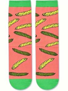 1 Pair Of Green Pink Kimchi Socks, Suitable For Daily Outdoor Wear, Suitable For Pairing With Various Shoe Types Such As Casual Shoes, Sports Shoes, Canvas Shoes, Etc - 彩色 - 查看 7