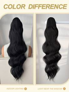 28 Inch Black Wavy Curly Ponytail Hair Extensions, Drawstring Clip-In, Heat Resistant Synthetic, Suitable For Daily Wear And Women's Party Occasions - Black - View 6