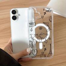 Funda creativa para teléfono Funda para teléfono: Adecuada para iPhone 17 Resistente a los golpes, magnética, anti-amarilleo, anti-arañazos, anti-huellas, funda transparente de acrílico con disipación de calor con patrón de mapa de viaje para iPhone 17/17 Pro/17 Pro Max/17 Air/16e/16 Pro Max/16, funda suave y resistente a los golpes para chicas y mujeres - 1 pieza - Ver 8