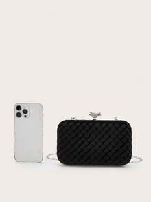REMANLAND Gorgeous And Simple Women's Evening Bag, Black Velvet Woven Textured Clutch Party Bag, Suitable For Women's Party, Wedding, Dinner, Banquet Evening Bag Shoulder Bag, Suitable For Party Girls, Ladies, Suitable For Women To Attend Parties, Weddings, Dances, Dinner/Banquets, Is The Best Gift For Women - Black - View 8