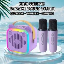K10 Mini Karaoke Machine, Portable Karaoke System With 2 Wireless Microphones,Colorful LED Lights, Karaoke Speaker,USB Charging, Karaoke Equipment,Karaoke Machine,Wireless Microphone,Ideal Gifts For Home Parties,Birthdays,Christmas Gift - Purple(2 microphones) - 查看 1