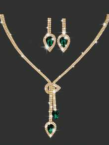 闪亮水钻翻盖晚宴包/派对包，优雅时尚的褶皱手拿包/派对包，配有闪亮水钻首饰两件套，适合派对、晚宴、聚会、舞会、婚礼和其他场合。 - 墨綠色 - 查看 5