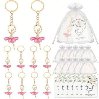 18 件套芭蕾舞者钥匙扣，镶嵌透明水钻 - 包括钥匙扣、透明袋和镀金牛皮纸标签，非常适合婚礼、新娘送礼会、生日、周年纪念日、圣诞节、感恩节、新年等场合。