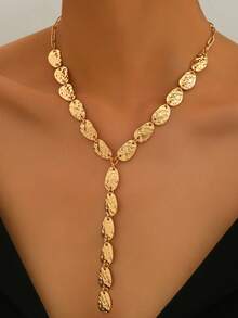 1 件时尚不对称巴洛克风格锁骨链，简约扁平水滴 Y 型项链，适合女士日常佩戴、音乐节和拍照的珠宝 - 彩色 - 查看 2