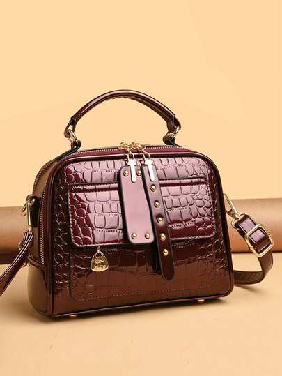 High Quality Crocodile Pattern Patent Leather Women Shoulder Crossbody Bag Large Capacity Handbag Fashion Ladies Tote