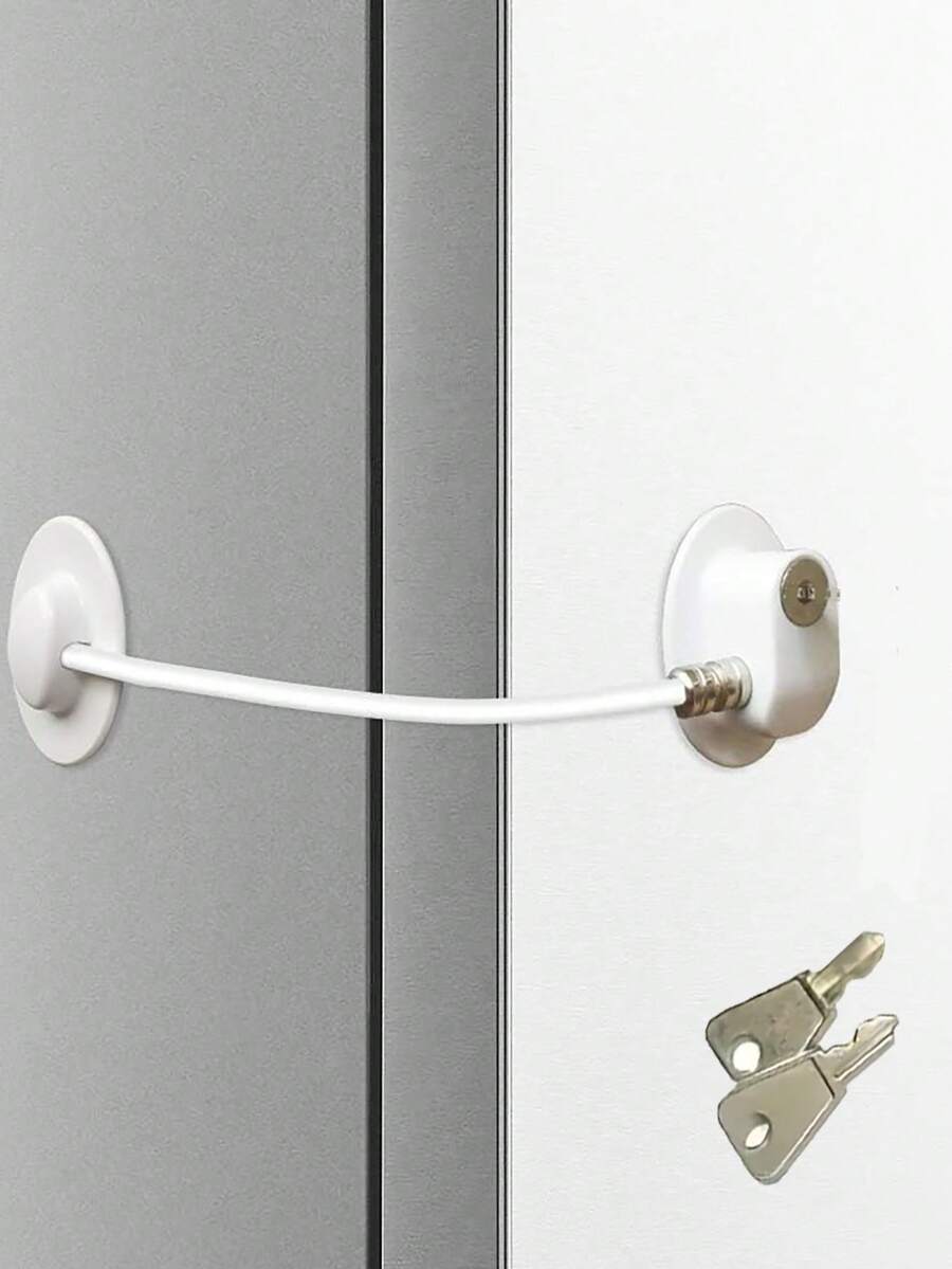 Window/Refrigerator Lock, Refrigerator Lock With 2 Keys, Security Lock, Adhesive, Suitable For Cabinet Locks, Refrigerator Locks And Drawer Locks Security Lock For Refrigerators, Cabinets, Drawers, Freezers And Doors - White - White - View 1