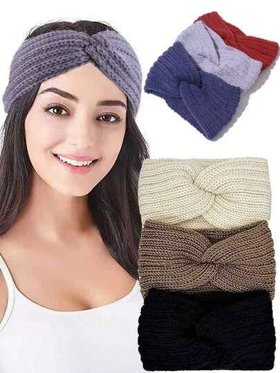 3 piezas Diadema calentadora de orejas de invierno, diadema tejida gruesa para clima frío para niños y adultos, accesorios para el cabello