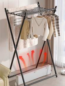 Perchero Plegable en X de Acero Negro - Base Amplia Estable para Ropa, Zapatos, Bolsas y Almohadas - Incluye Hebilla Plegable, Alto 110cm, Ahorra Espacio Ideal para Dormitorio/Lavandería - Negro - Ver 6