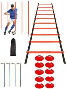 Agility Ladder Training Set - Agility Ladder, Agility Poles, 10 Soccer Cones, Resistance Parachute, 7 Ground Stakes | Basketball, Soccer Training Equipment Suitable For Teenagers And Adults