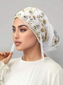 1 Chiếc Khăn trùm đầu Hồi giáo đính hạt ren mới dành cho nữ, Đa năng, Thời trang, Chất lượng cao, Thủ công, Mũ thoáng khí - Nhiều màu - Xem 9