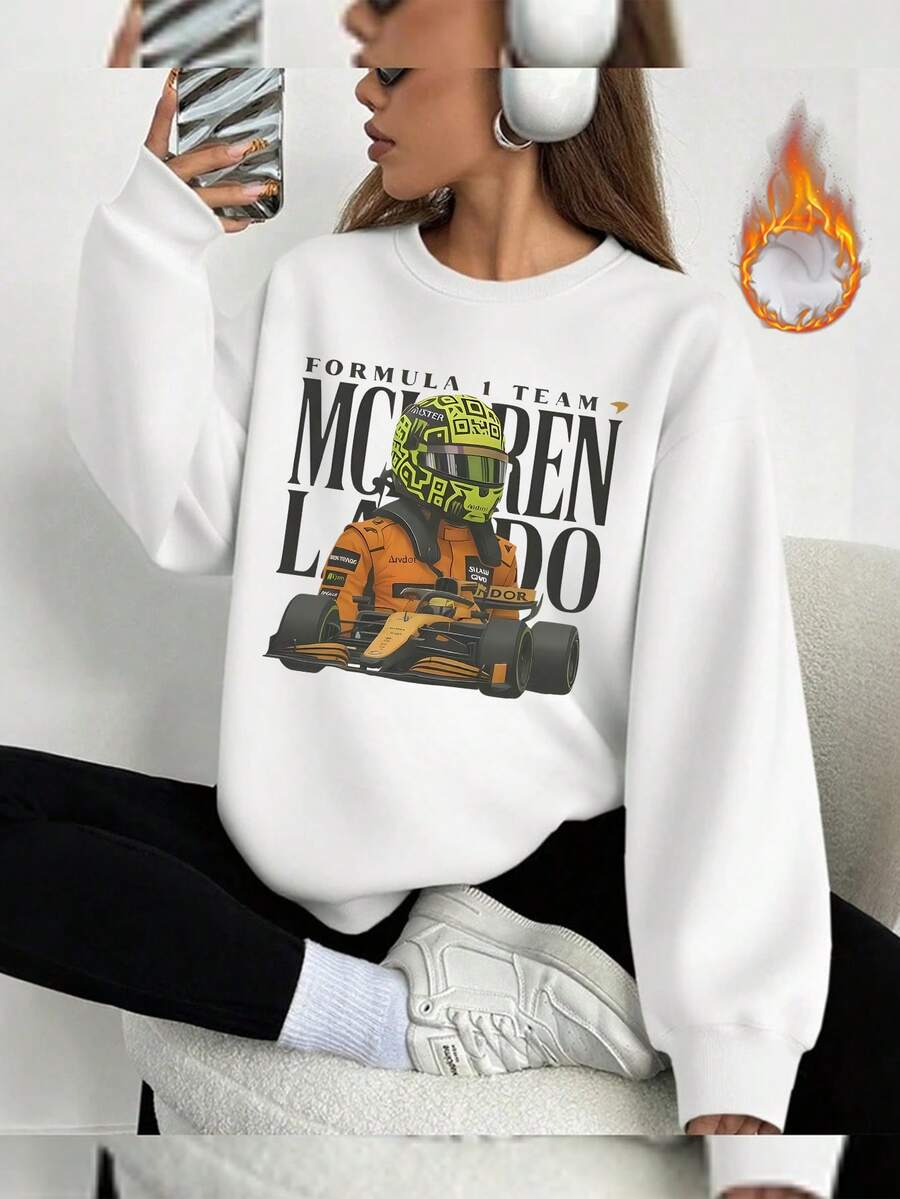 Autumn/Winter New Print Women's Hoodie - Racing Driver Design Relaxed-fit casual outerwear top Versatile streetwear and collegiate style Breathable long sleeves for spring and autumn Women's streetwowear sports top，，sleeves for spring and autumn Women's streetwowear sports top，想要 Breathablem，streetwos，sclodwo - 白色 - 查看 1