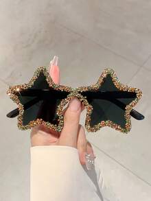 1/4 chiếc Kính mắt nữ thời trang nhiều màu đính đá pha lê, điểm nhấn lấp lánh, tròng kính nhiều màu, hình ngôi sao năm cánh, thích hợp cho tiệc tùng ngày lễ, chụp ảnh đường phố, tiệc tùng, quán bar, kính mắt dễ thương và sành điệu, kính màu hình ngôi sao năm cánh cá nhân hóa - Nhiều màu - Xem 4