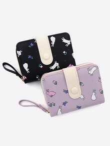 Women's Short Wallet, Snap Coin Purse, Niche Rabbit Design Coin Pouch, Card Holder, High-End Women's Wallet - Multicolor - View 4