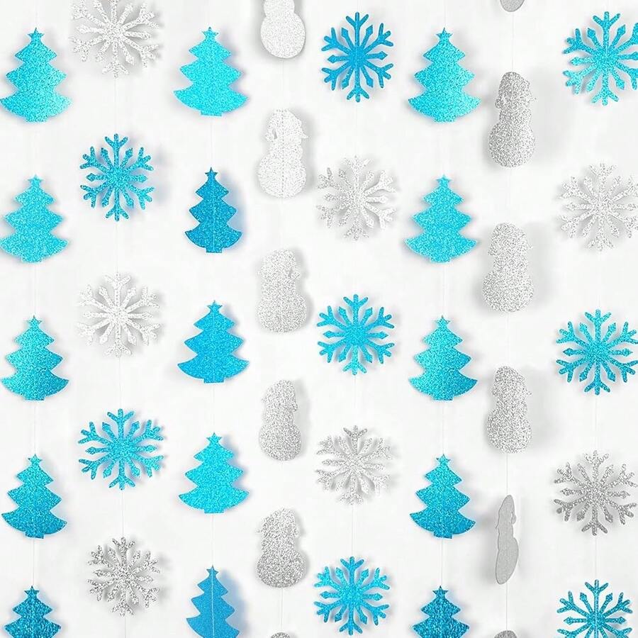8 Pack Glitter Snowflake Snowman Hanging Banner Garlands For Winter, Christmas, Winter Wonderland Party Decoration, Frozen Birthday Wedding, Party Supplies Decor And More{Inchcolorinch:InchGlitter Winter Wonderlandinch} - 閃耀冬日仙境 - 查看 1
