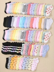 20 Pairs Kids Short Socks: Candy Colors, Lace Bow, Heart Pattern, Stripes, Soft & Comfortable, Casual & Versatile, Student Socks - Suitable For Daily Wear, Random Mixed Colors - Multicolor - View 9