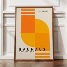 1幅包豪斯几何图案墙面艺术装饰画。抽象海报,复古橙色海报,中世纪现代风格海报,帆布艺术墙面装饰画,饰以圆形和线条图案,适合装饰客厅、卧室和家庭办公室。帆布墙面艺术画,房间海报,家居装饰,房间布置,室内装饰。可选画框。 - 彩色 - 查看 10