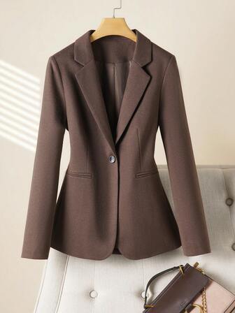 Women's Solid Color Button Casual Slim Fit Blazer Jacket, Women's Elegant Jacket, Women's Office Wear