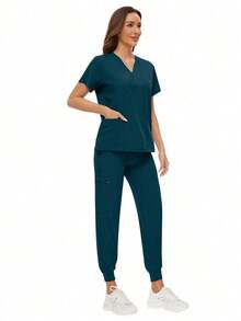 Surgical Uniforms Woman Scrub Set Nurse Beauty Salon Workwear Clinical Scrubs Top Pants Sets Spa Doctor Nursing Clinical Suit - 水鴨藍 - 查看 8