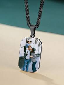 1 Peça Colar Personalizado com Pingente Quadrado de Foto Colorida | Colar Personalizado com Texto de Bênção | Colar Minimalista Memorial de Texto e Foto | Presente Personalizado Simples e Elegante | Colar para Pai | Presente Personalizado | Presente para Namorado | Colar Minimalista | Presente de Aniversário | Presente Memorial | Colar Personalizado com Letra Gravada | Colar Personalizado com Foto Impressa | Presente Personalizado de Natal para a Família - Colar de fotos com corrente de milho 3 - Visão 3