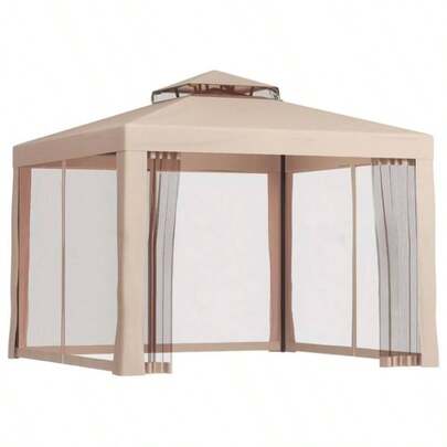 Gazebo Marquee Outdoor Party Tent Camping Canopy Mesh Wall Brown