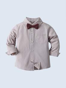BOARNSEORL 2pcs Young Boys Gentleman Set: Long Sleeve Shirt With Bow Tie And Suspender Pants, Suitable For Birthday Party, New Year's Eve, Christmas Party, Wedding, Baby Shower, Birthday Celebration - Red - View 7